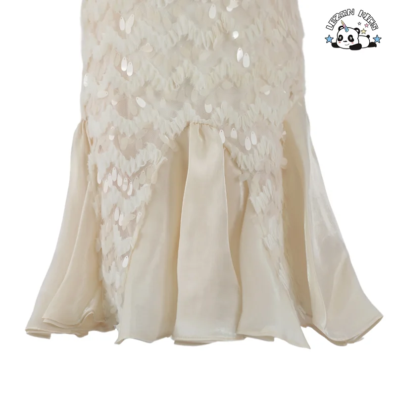 LEZONKIDS - Vestido de Festa sem Manga para Crianças com Decoração de Pérola e Lantejoulas